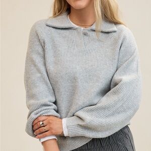 Aerie Light Gray Polo Knit Sweater